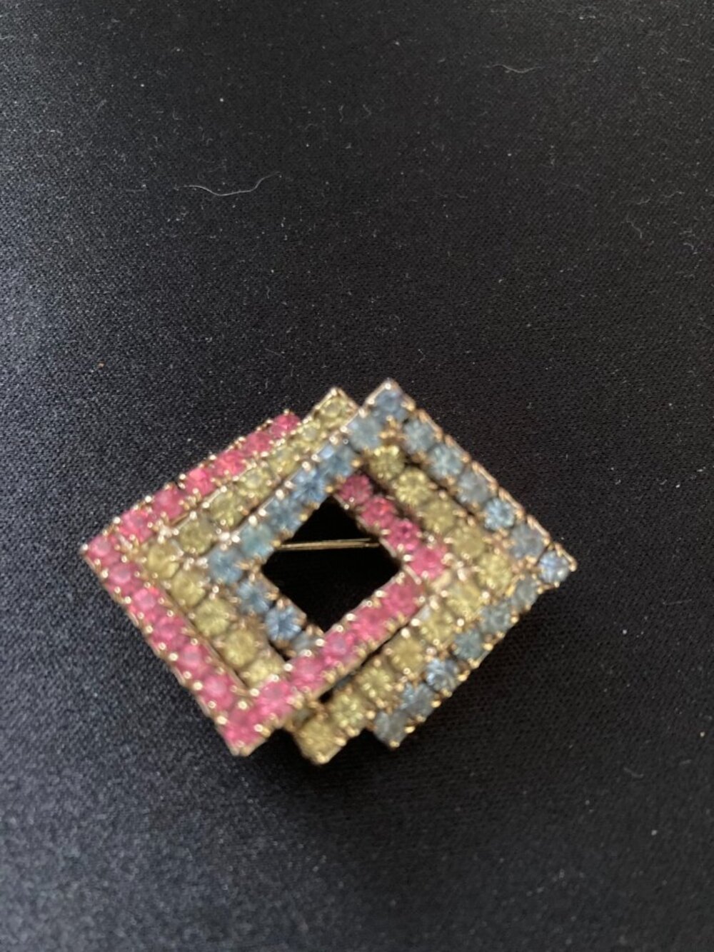 Vintage Interlocking Brooch Rhinestone Gold Tone